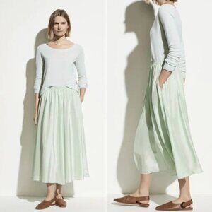 Vince Sea Green Silk Midi Skirt